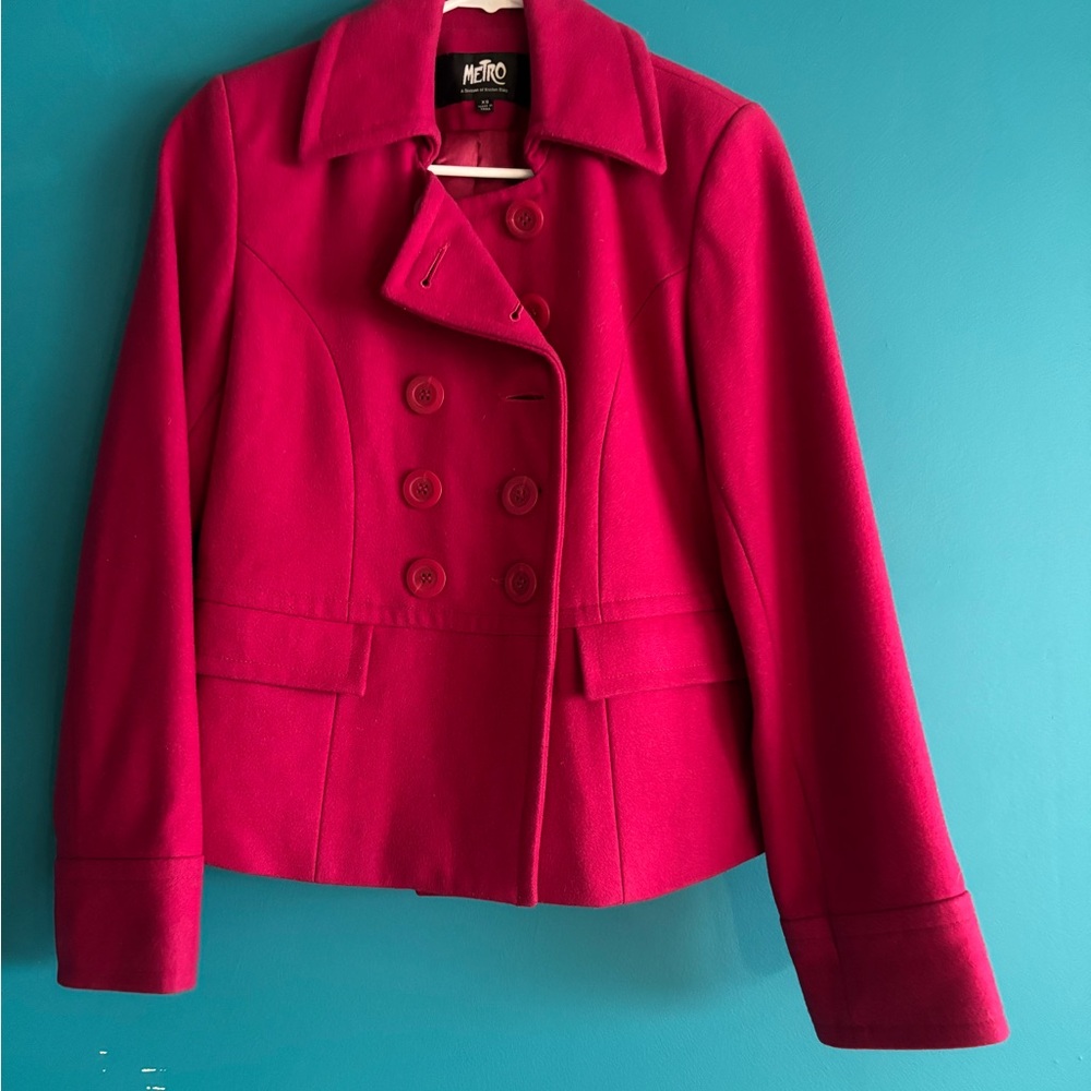 Kristen Blake Women's Double-Breasted Fuchsia Pea Coat